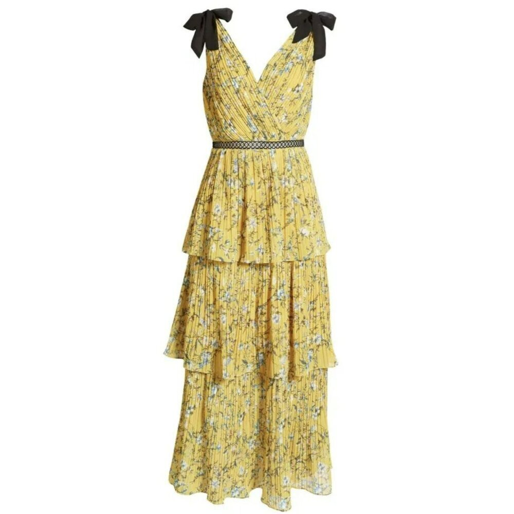 Lulu's Yellow Tiered Bow Tie Maxi Dress Size Medium